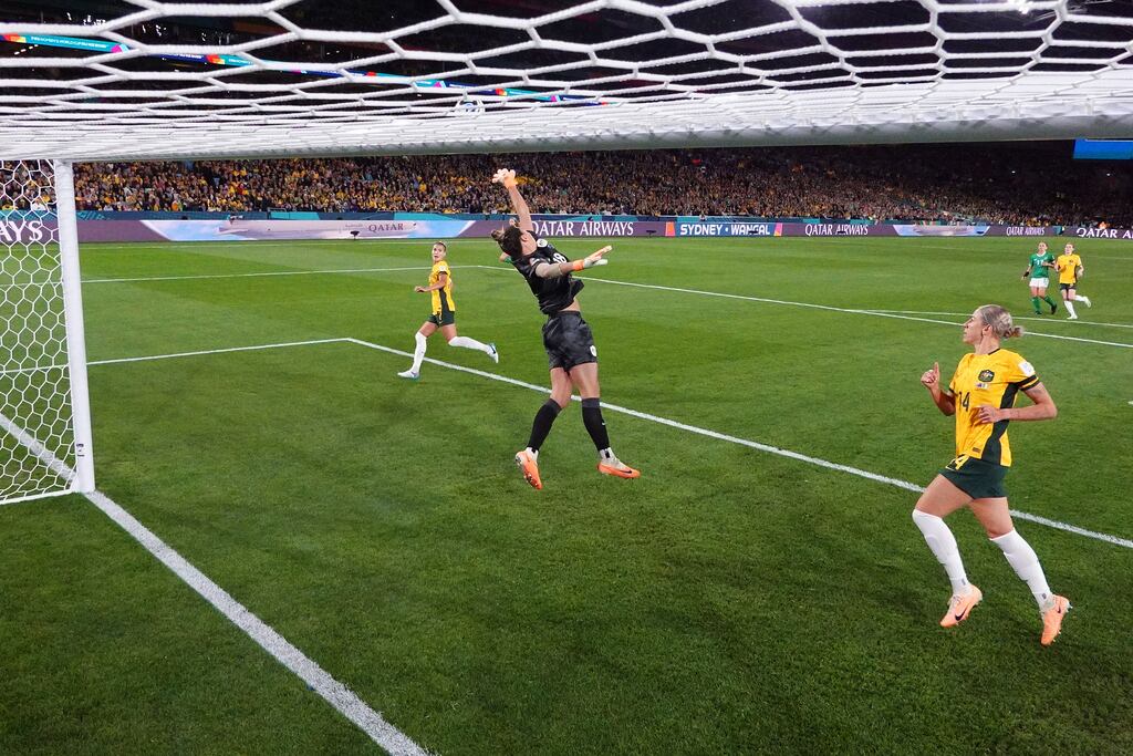 Australian goalkeeper Mackenzie Arnold makes a save during her team's Women's World Cup win over Ireland. Photograph: Cameron Spencer/Getty Images