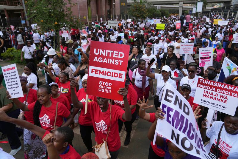 Thousands of protesters in Kenya march against the rising cases of femicide. Photograph: AP Photo/Brian Inganga