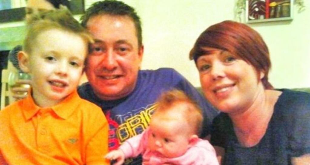 Stephanie Meehan and her partner, Fiachra Daly, with their children, Oisín (7) and Cerys (2). ‘He was a very happy, kind person,’ Ms Meehan said.