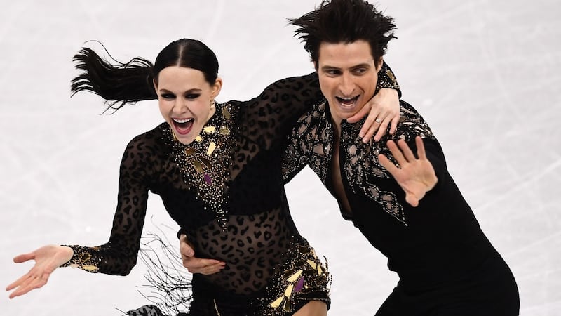 Canadadian pair Tessa Virtue and Scott Moir compete in the ice dance short dance at the Gangneung Ice Arena. Photograph: Aris Messinis/AFP/Getty Images