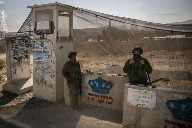 Israeli soldiers at a checkpoint in the occupied West Bank. Photograph: Sally Hayden