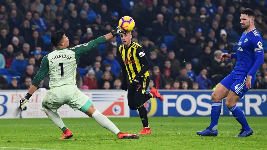 Gerard Deulofeu beats Neil Etheridge to score Watford’s thrd goal. Photograph: Stu Forster/Getty Images