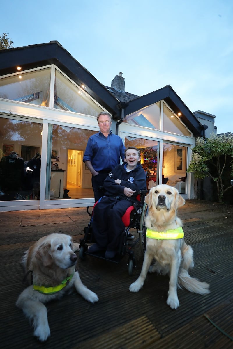 Tom Clonan with Duke and Leahy and his son Eoghan. Photograph: Nick Bradshaw