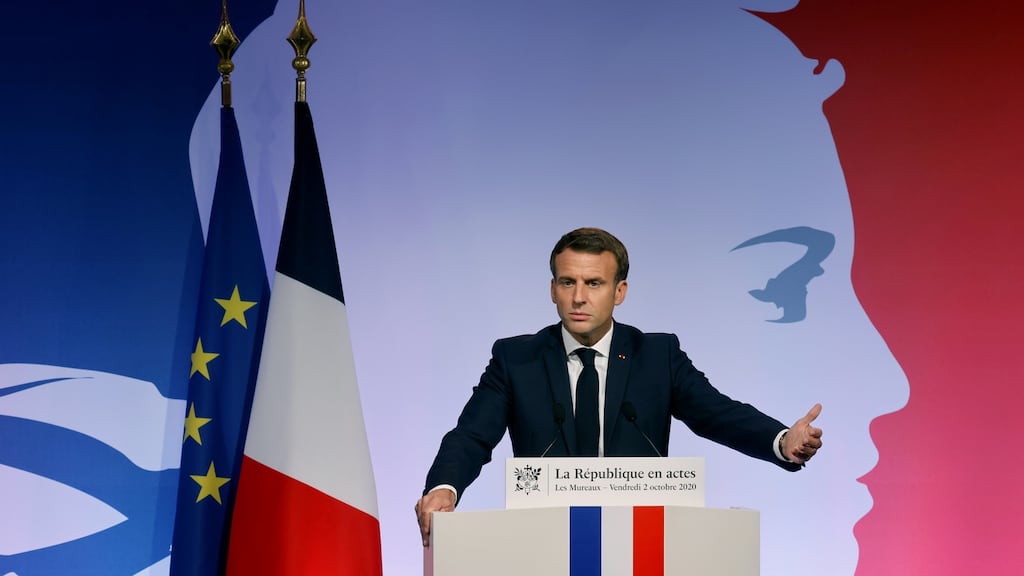 French president Emmanuel Macron: “We built our own separatism, that of our neighbourhoods, through the ghettoisation of our Republic.” Photograph: Ludovic Marin