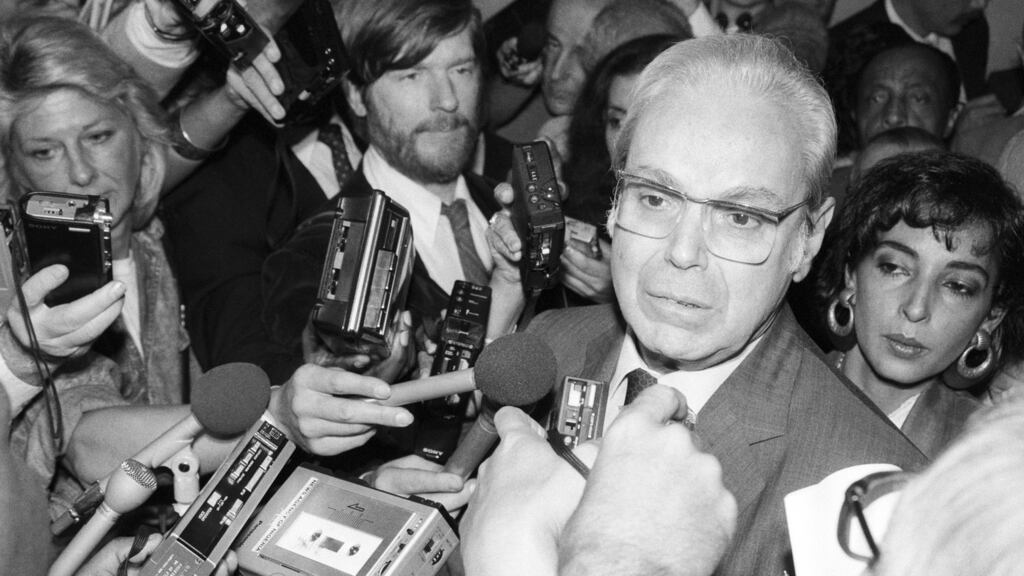 UN secretary-general Javier Perez de Cuellar at UN headquarters in New York in September 1987. Photograph: United Nations via The New York Times