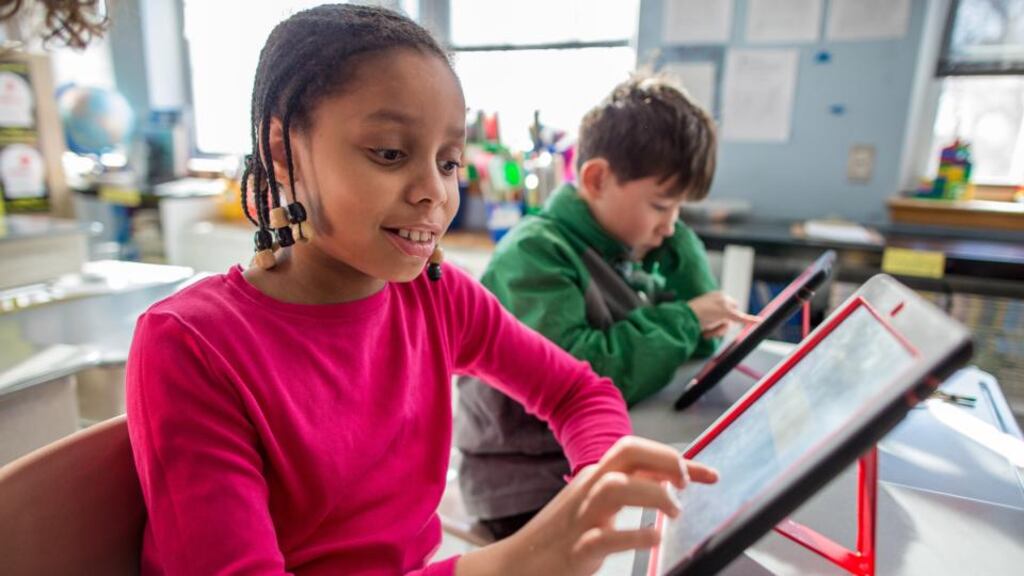 Worth the investment?: there is no benefit in leaving school highly proficient at using an iPad. Photograph: Aram Boghosian/Boston Globe via Getty