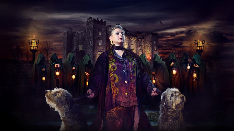 Siobhan McSweeney in a silk blouse by Sarah O Neill of Eadach with her own jewellery in Traitors