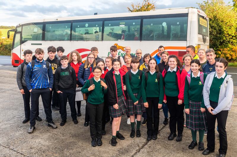Clonakilty Secondary School pupils in Kilmeen, west Cork, many of whom don't have bus tickets for school transport. Photograph: Andy Gibson