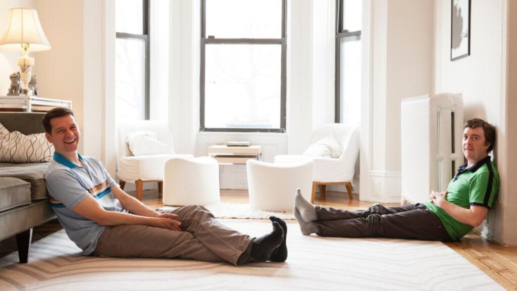 Reservoir sprogs: Director Jeremy Saulnier (left) and actor Macon Blair. “The first film Macon and I made together was ‘Megacop’. I was 11, he was 12. It was bits of ‘Miami Vice’ and ‘Commando’. Wigs. Toy guns. Exploding paint packets on our chests.” Photograph: Robert Wright/The New York Times