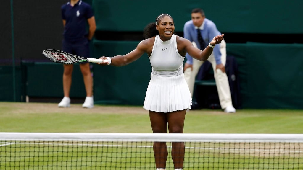 Serena Williams gestures during her match against USA’s Christina McHale Photograph: Stefan Wermuth/Reuters