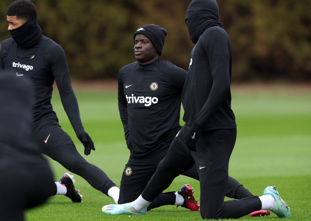 Chelsea's N'Golo Kante during a training session on Monday ahead of Tuesday night's Champions League, Round of 16 second leg against Borussia Dortmund at Stamford Bridge