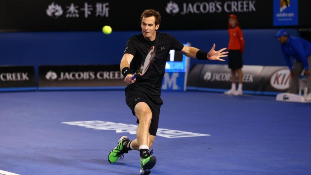 Andy Murray of Great Britain plays a backhand in his quarterfinal match against Nick Kyrgios of Australia during day nine of the 2015 Australian Open at Melbourne Park. Photograph: Clive Brunskill/Getty Images