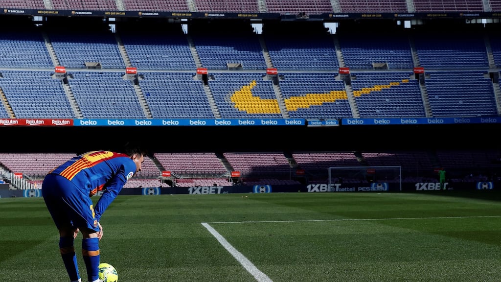 Leo Messi during Barcelona and Atletico Madrid’s draw at Camp Nou in the Catalan capital. Photograph: Enric Fontcuberta/EPA