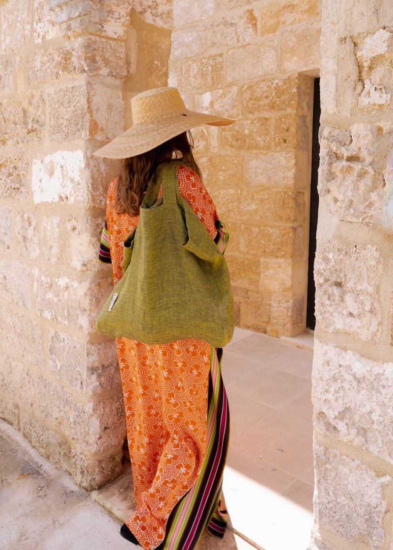 Small shamrock print orange silk dress, €680