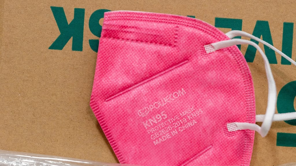 A N95 mask at a warehouse in Mt. Vernon. Photograph: Charlie Rubin/The New York Times