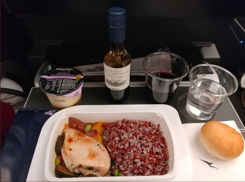 One of the economy meals served during the 17-hour Qantas flight. Photograph: Wayne Kwong/Twitter