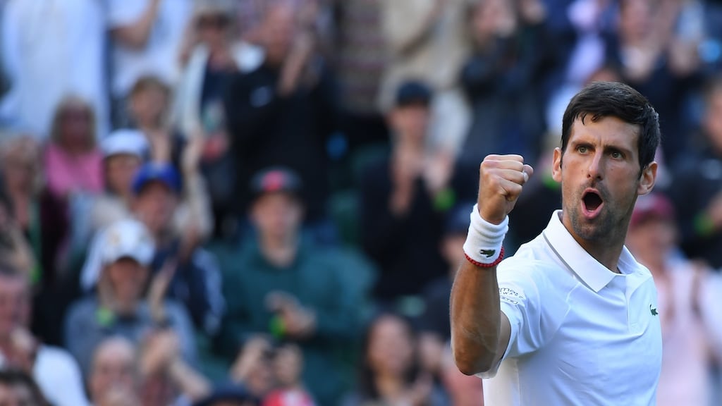 Novak Djokovic celebrates during a second round match at Wombledon 2019 - he went on to win the tournament. Photograph: Ben Stansall/Getty/AFP