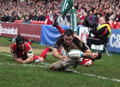 Ryan Caldwell scores a try against Gloucester in the 2007-08 Heineken Cup. Photograph: Lorraine O'Sullivan/Inpho