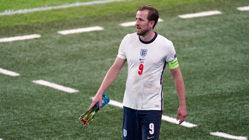 England’s Harry Kane after claiming the Uefa Star of the match trophy in the Euro 2020 semi final match at Wembley Stadium, London, on Wednesday. Photograph: Mike Egerton/PA Wire