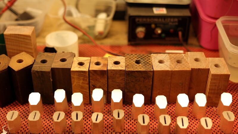 Patrick Brennan uses renewable native Irish timber such as bog oak, and some exotic woods in the making of his knives. Photograph: Laura Hutton