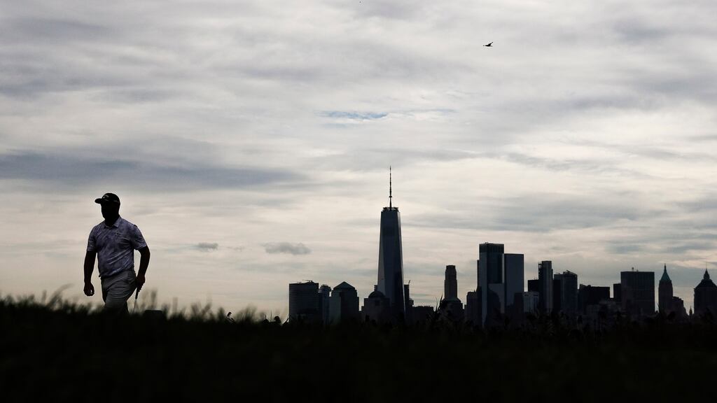Jon Rahm on the 14th green during the second round of the Northern Trust in Jersey City. Photograph: EPA