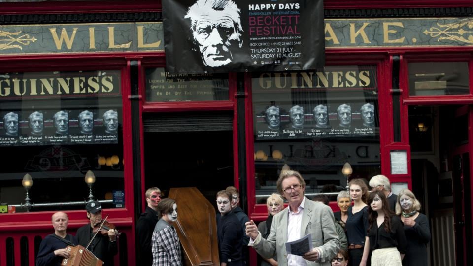 Actor and director Adrian Dunbar launches last year’s Samuel Beckett festival, Happy Days, outside William Blake’s pub in Enniskillen