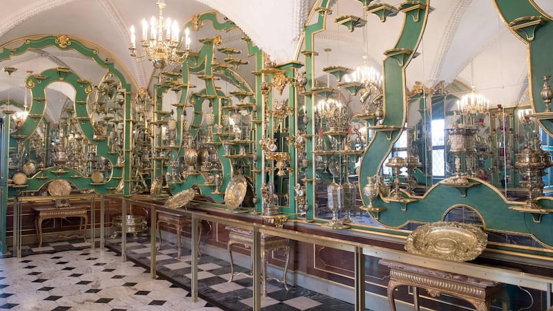 One of the rooms in the Green Vault (Gruenes Goelbe) at the Royal Palace in Dresden. Photograph: Sebastian Kahnert/AFP via Getty Images)