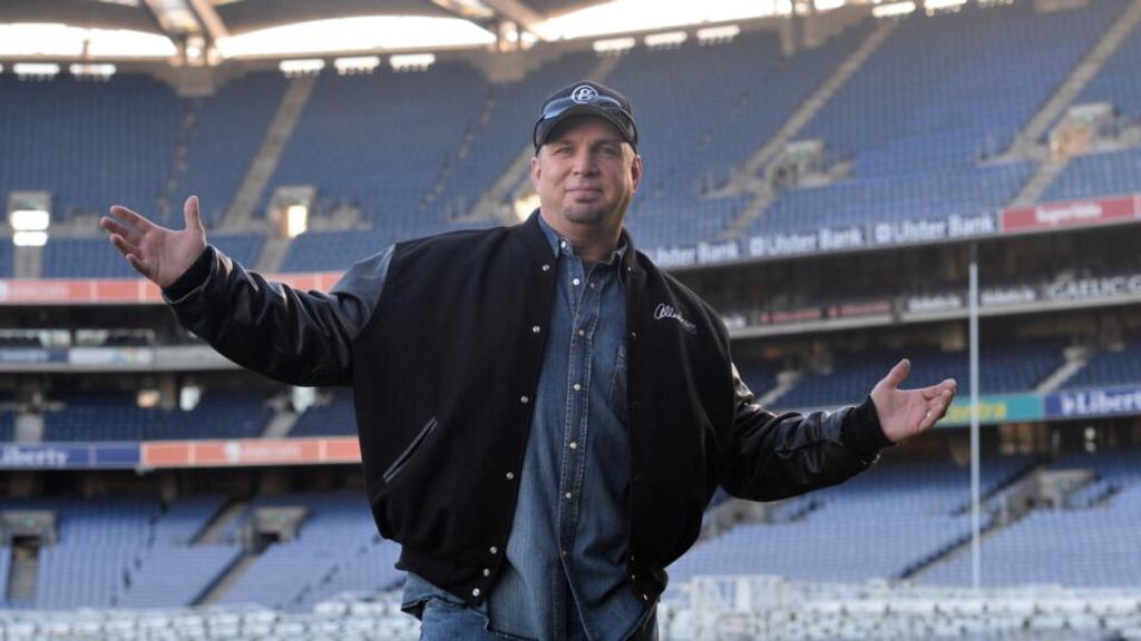 Garth Brooks, in Croke Park, Dublin last month to announce plans to perform at the venue this summer. He has since doubled the number of nights he will play to four. Photograph: Dara Mac Dónaill/The Irish Times