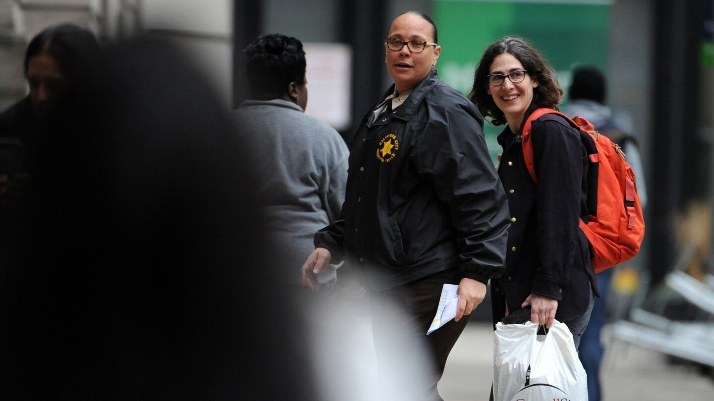 Right, Sarah Koenig, Serial producer who narrated the podcast about Adnan Syed, arrives at Courthouse East for the second day of hearings on whether Syed should get a new trial in the 1999 murder of Hae Min Lee on February 4th, 2016 in Baltimore. Photograph: Kim Hairston/ Getty Images