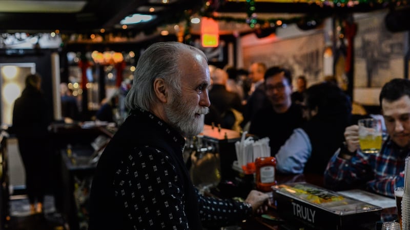 Publican Bernie Reilly chats to customers at The Perfect Pint on West 45th Street in Manhattan on December 15th, 2021.