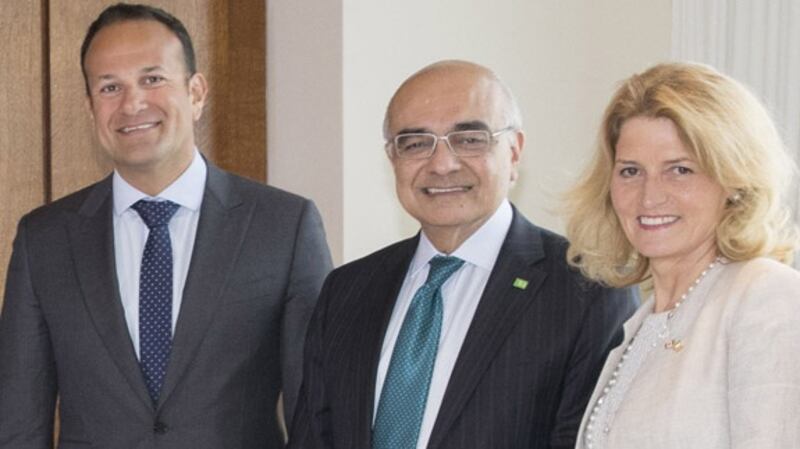 Taoiseach Leo Varadkar TD., Bharat Masrani, group president and chief executive officer of Toronto Dominion (TD) Bank Group, Mary Buckley, executive director IDA Ireland