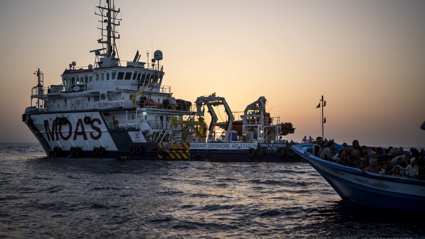 A view of the MOAS-operated 'Responder' in the central Mediterranean. The organisation says it has rescued some 20,000 people since 2014. Photograph: Mathieu Willcocks/Moas