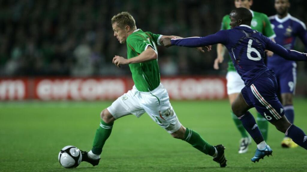 Damien Duff in action against France during a World Cup qualifier football in 2009. Photograph: Alan Betson/The Irish Times
