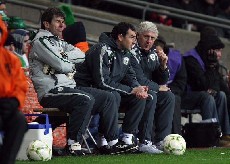 Paul Clement (centre) assisted Don Givens when he was caretaker manager of Ireland in 2008. Photograph: Morgan Treacy/Inpho