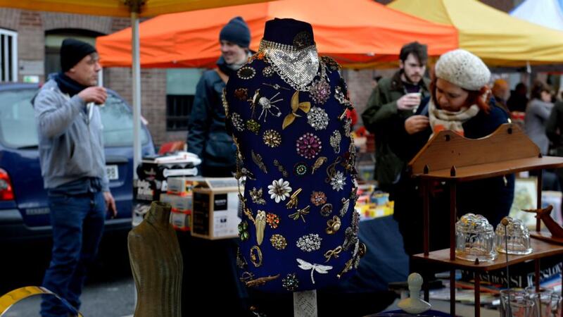 Browsing at the Dublin Flea Market, at Newmarket Square. Photograph: Cyril Byrne
