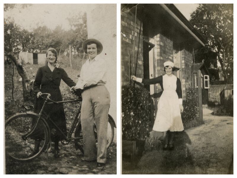 Left: Mary Murray and Eva Clerkin (both nee McKenna), circa 1940. Right Eva Clerkin in her nurse's uniform during time spent working in the UK. Photograph: Clerkin family, courtesy of Photo Album of the Irish/Photo Museum Ireland