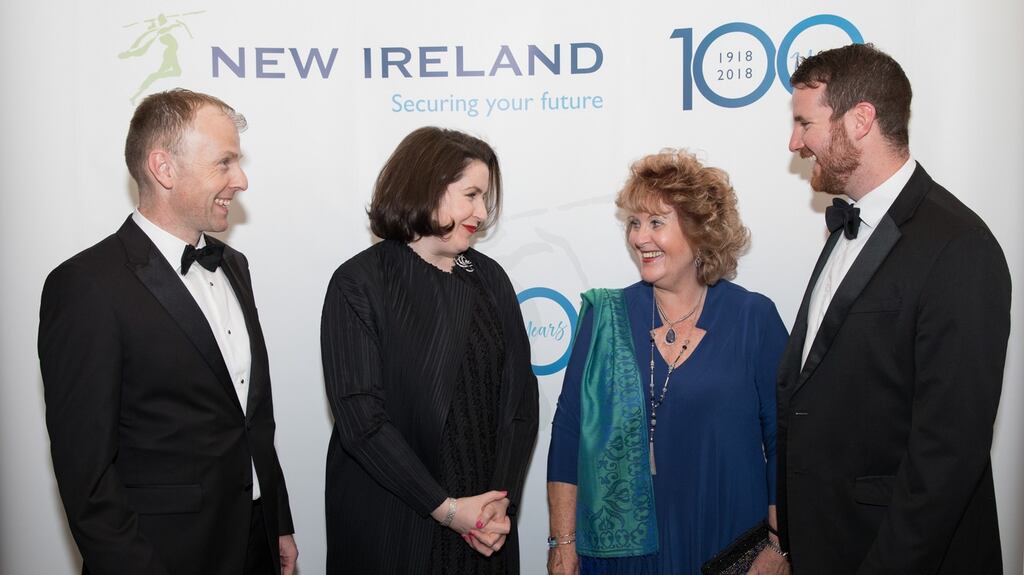 Michael Murphy, managing director of New Ireland Assurance, Francesca McDonagh, Bank of Ireland CEO, Colette Filer, granddaughter of MW O’Reilly, the first managing director of New Ireland Assurance, and her son John Filer. Photograph: Naoise Culhane