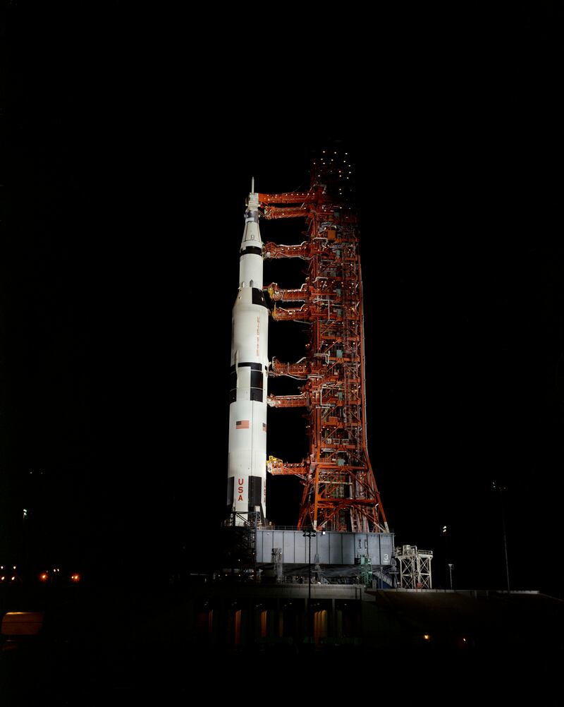Kennedy Space Center, Cape Canaveral, Florida, March 24th, 1970:   Apollo 13 (Spacecraft 109/Lunar Module 7/Saturn 508) space vehicle prepares for launch. Photograph: Getty Images/Stocktrek Images