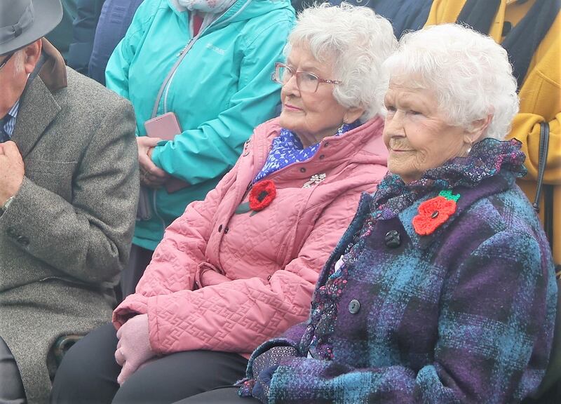 Sisters Jessie (right) and Nancy Brophy attend the Armistice Day ceremony in Killester Garden Village, Dublin. Photograph: Ronan McGreevy