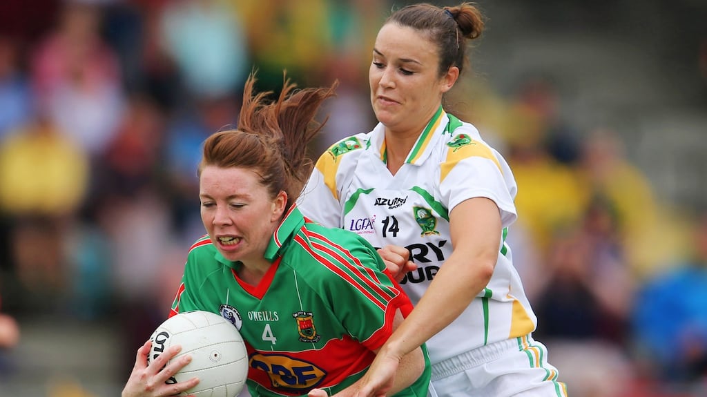 Mayo captain Sarah Tierney (with Kerry’s Louise Galvin): “People looking at our team might only think it’s the ‘Cora Show’, but there are a lot of brilliant girls.” Photograph: Cathal Noonan/Inpho