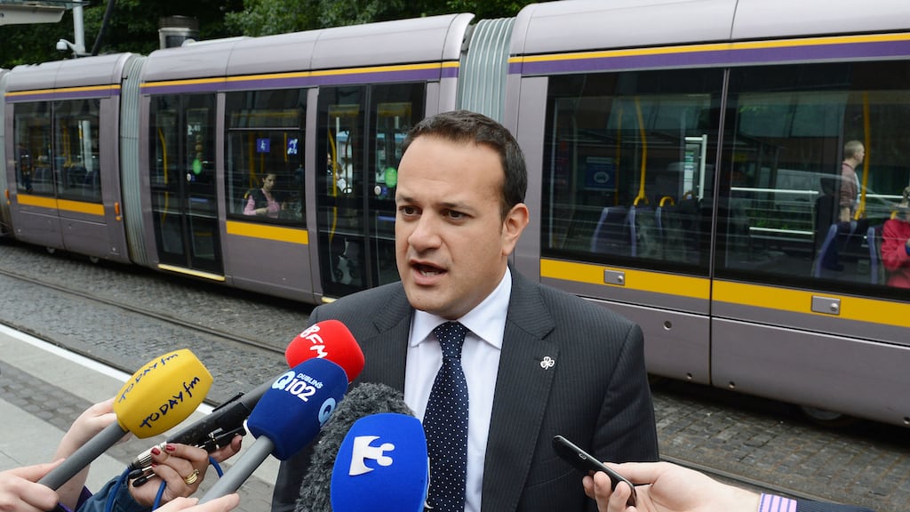 Minister for Transport Leo Varadkar has signed the first contract relating to construction work on the €368 million Luas extension. Photograph: Alan Betson/ The Irish Times.