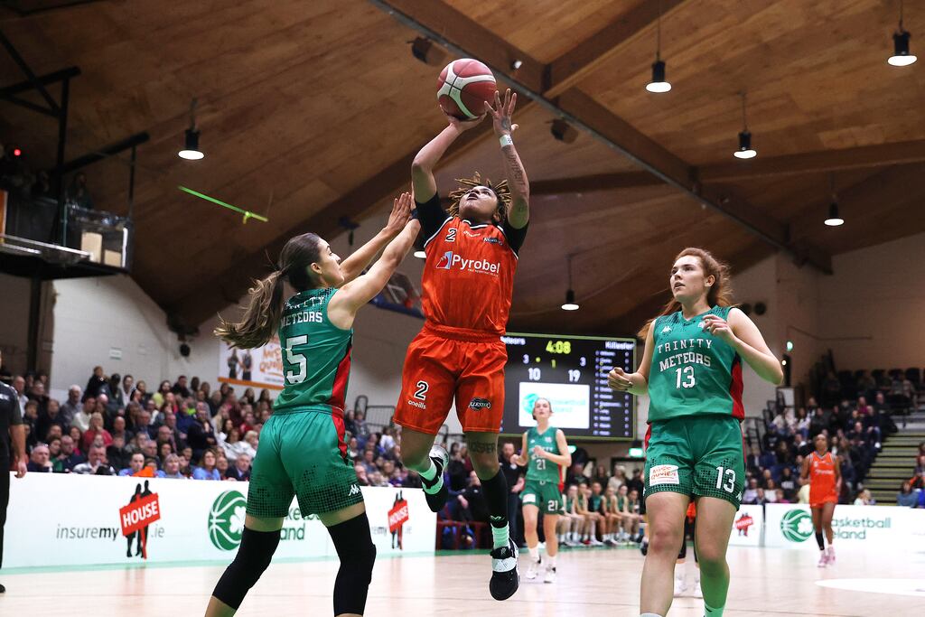 Killester's Chanell Williams in action against Meteors in the Women’s National Cup at the National Basketball Arena, Dublin: she was the top scorer of match with 26 points. Photograph: Bryan Keane/Inpho
