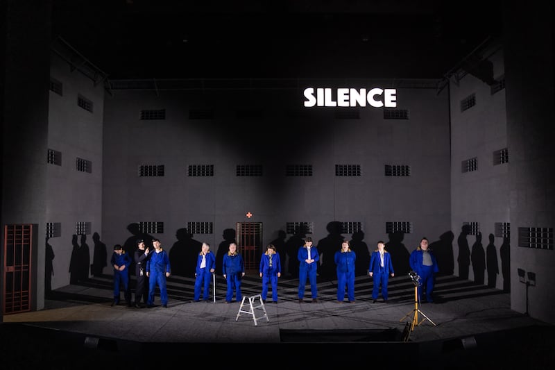 The Quare Fellow: Eva Jane Gaffney, Amy Conroy, Kate Stanley Brennan, Gina Moxley, Barbara Brennan, Rebecca O’Mara, Emer Dineen, Camille Lucy Ross, Chloe O’Reilly and Wren Dennehy. Photograph: Ste Murray