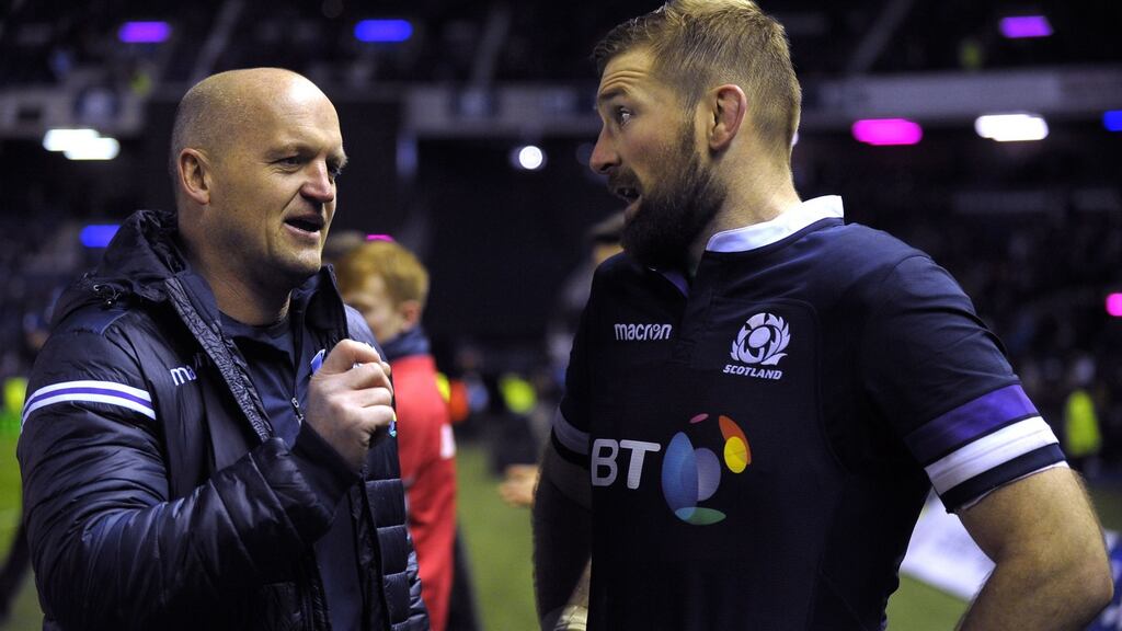 Scotland head coach Gregor Townsend with flanker John Barclay in November 2017. Photograph: Andy Buchanan/AFP/Getty Images