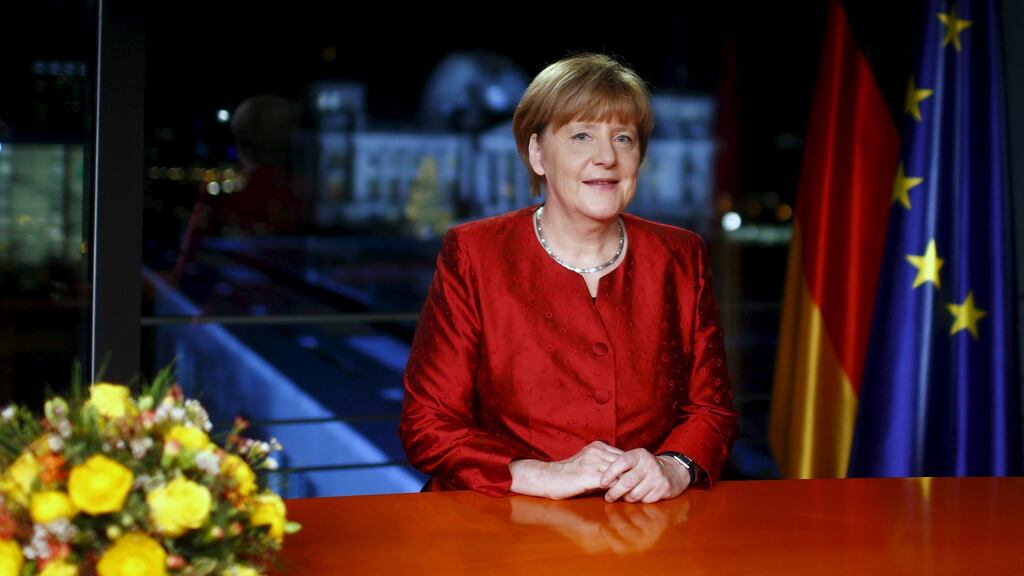 German Chancellor Angela Merkel poses after recording her New Year’s speech at the chancellery in Berlin