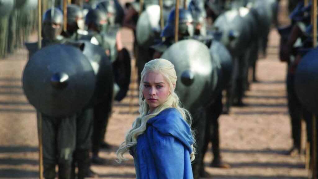 Emilia Clarke as Daenerys Targaryen in Game of Thrones. The actress speaks Valyrian and Dothraki in the show, two languages created by David J Peterson