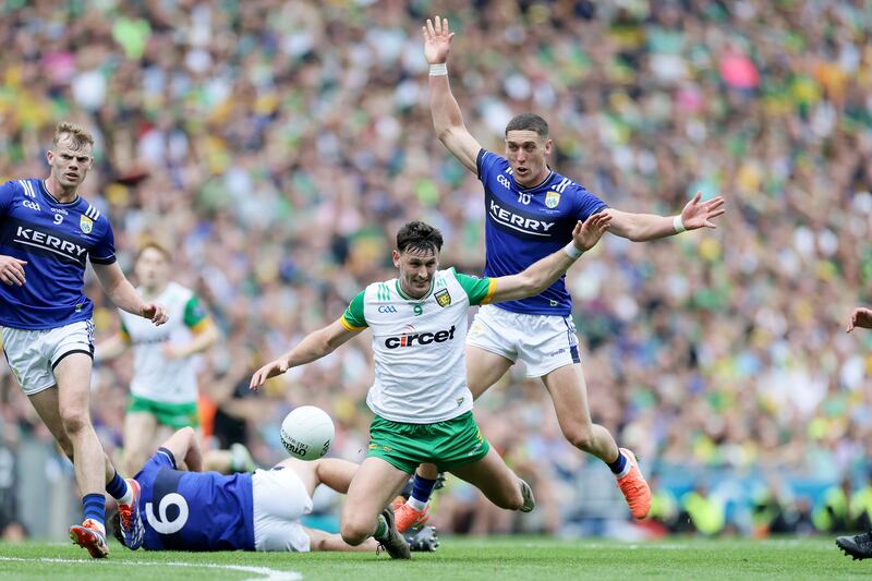 Donegal's Michael Langan in action against Joe O’Connor of Kerry. Photograph: Laszlo Geczo/Inpho