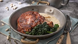 Grilled bacon chop with Parmesan creamed cannellini beans