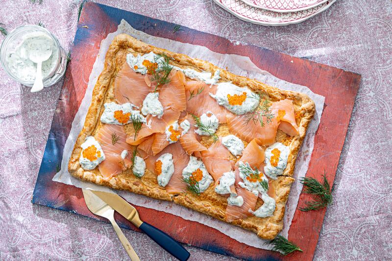 Smoked trout tart, tzatziki and roe