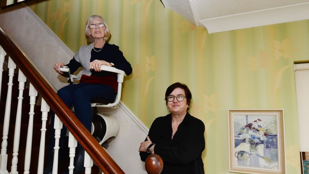 Helen O’Rahilly and her 90-year-old aunt Monica, which went viral and now tweets coming out as rapid pocket-sized book (called Stairlift Ascends) for Christmas. Photograph: Alan Betson